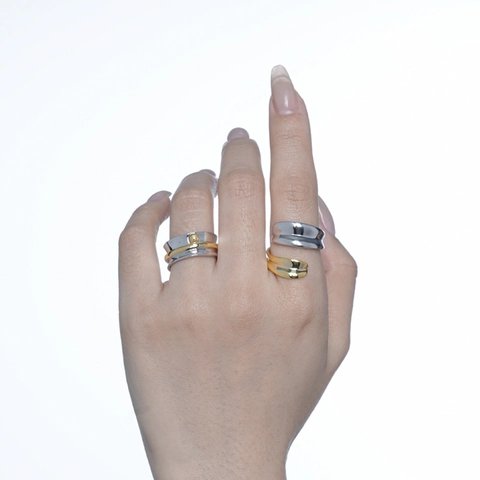 Anello Aperto in Argento Sterling S925 Bicolore con Corda di Avvolgimento per Donna Design di Nicchia Minimalista Anello da Indice