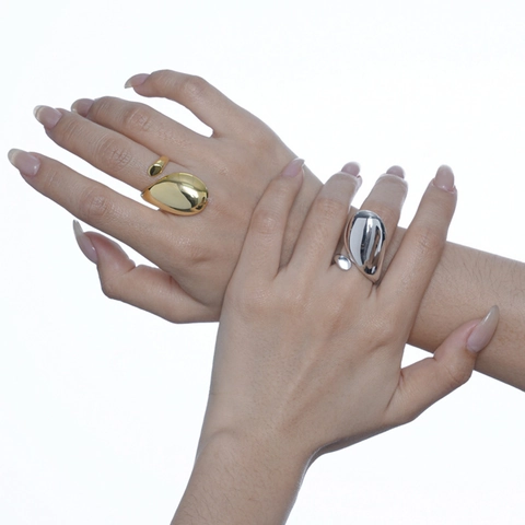 Anello in Argento Sterling 925 Minimalista Metallo Liquido Goccia d'Acqua Anello Regolabile Aperto Lucidatura Superficie Liscia Gioielli Donna
