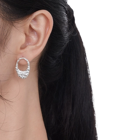Pendientes de Botón de Plata de Ley 925 con Textura de Lava Irregular Joyería de Metal Texturizado Minimalista Mujer