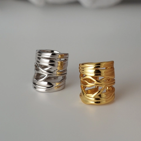 Orecchini a Clip in Argento Sterling 925 Con Avvolgimento Cavo Irregolare per Donna Clip per Osso Auricolare a Ramoscello
