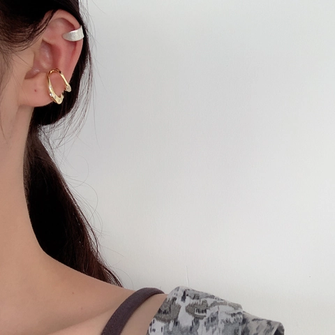 Ear Cuff de Plata de Ley 925 Onda Irregular Minimalista con Circonitas Incrustadas sin Perforación para Mujer Joyería Oro Plata