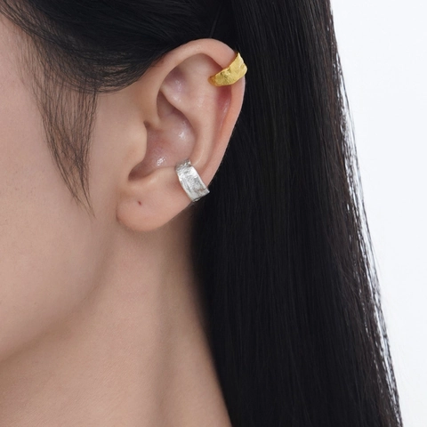 S925 Sterlingsilber Geschmolzene Gehämmerte Textur Ohrmanschetten Für Damen Minimalistische Nicht Durchstochene Breite Clip Ohrringe