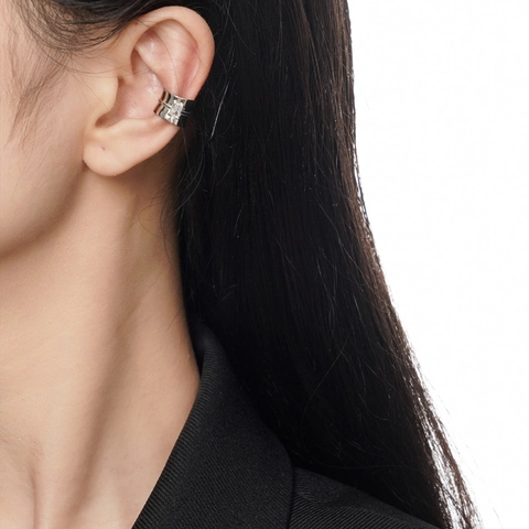 S925 Plata de Ley Rhinestone Cuadrado Ear Cuff Minimalista Geométrico Líneas Huecas Pendientes de Clip Sin Agujeros Mujer