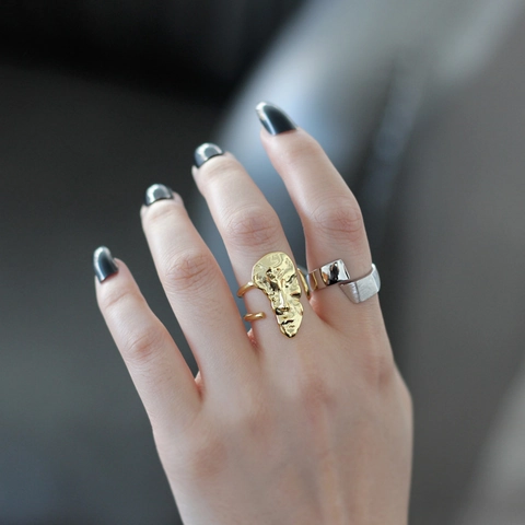 Anillo Abierto de Cara Abstracta de Plata de Ley 925 para Mujer Minimalista Textura de Metal Fluido Anillo Ajustable