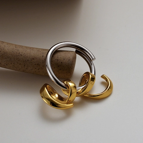 925 Sterlingsilber Offener Ring Zweifarbig Gold Silber Gewickeltes Wellendesign Minimalistischer Handgefertigter Verstellbarer Ring Für Damen