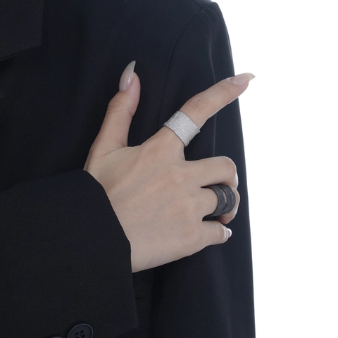 Minimalist 925 Sterling Silver Wide Band Open Ring For Women Vintage Matte Brushed Pitted Adjustable Finger Ring Jewelry