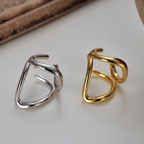 S925 Sterling Zilveren Ear Cuffs Voor Dames Holle Geometrische Golvende Lijn Oorbel Minimalistisch Zonder Piercing Verstelbare Sieraden
