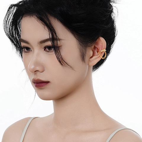 S925 Sterling Zilveren Ear Cuffs Voor Dames Holle Geometrische Golvende Lijn Oorbel Minimalistisch Zonder Piercing Verstelbare Sieraden