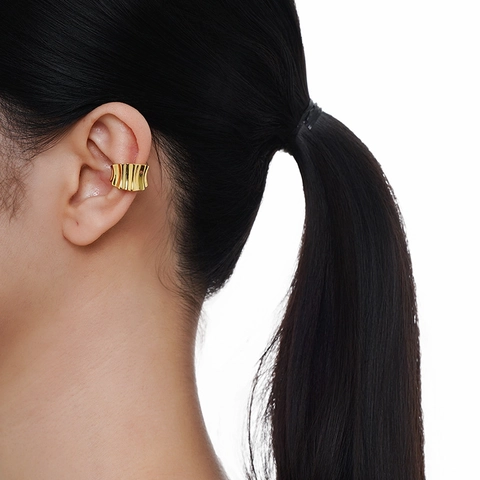S925 Sterling Silver Striped Ear Cuff For Women Minimalist Fluid Geometric No Piercing Earrings Elegant Cold Style Jewelry