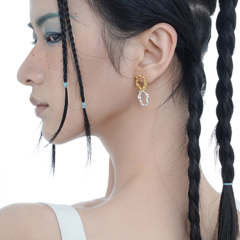 S925 Sterlingsilber Zweifarbige Ohrstecker Für Damen Minimalistische Unregelmäßige Lava Textur Gold Silber Schmuck