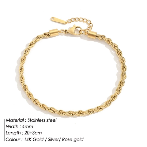 Stainless Steel Rope Chain Anklet For Women 14K Gold Plated Twisted Link Leg Chain Jewelry Minimalist Foot Bracelet