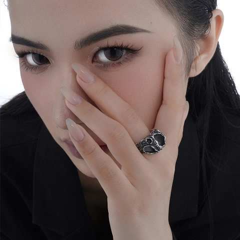 Anello in Argento Sterling 925 Vintage per Donna Texture Roccia Corrosione Invecchiata Anello Aperto Regolabile Gioielli Punk Gothic