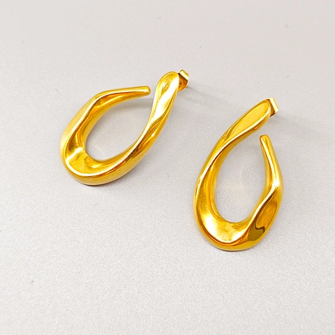 Orecchini a Bottone in Acciaio Inossidabile a Goccia Torta Irregolare per Donna Orecchini Geometrici Moderni Galvanizzati Oro