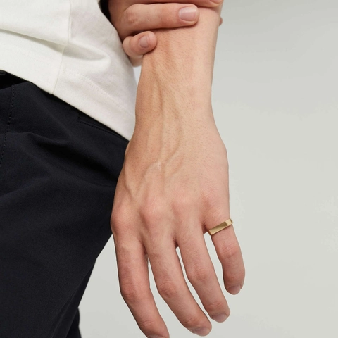 Anillo de Sello Cuadrado de Acero de Titanio Minimalista para Hombre Mujer Anillo de Banda Geométrico Pulido Joyería de Moda