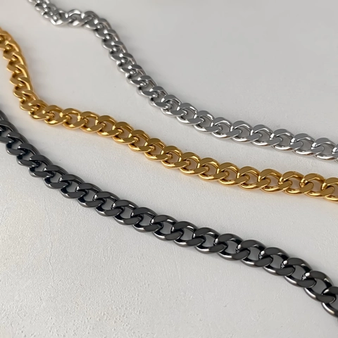 Men Stainless Steel Cuban Link Chain Necklace With Rectangle Pendant 18K Gold Silver Black Plated Fashion Necklace Jewelry