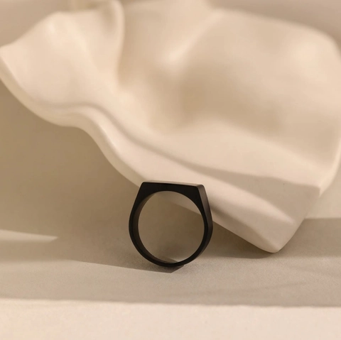 Anillo de Sello Cuadrado de Acero de Titanio Minimalista para Hombre Mujer Anillo de Banda Geométrico Pulido Joyería de Moda