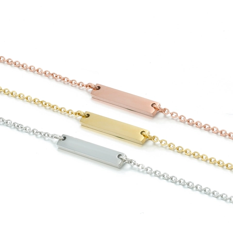 Minimalist Stainless Steel Rectangle Bar Pendant Necklace For Women Exquisite 316L Stainless Steel Chain Jewelry Fashion Commuting Accessory