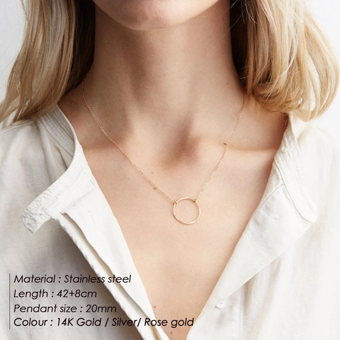 Collar con Colgante de Círculo Martillado de Acero Inoxidable Minimalista para Mujer Joyas de Cadena de Amuleto Geométrico