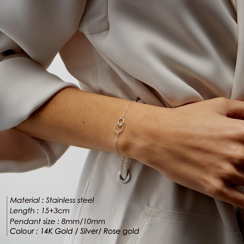 Edelstahl Ineinandergreifende Doppelkreis Gehämmert Armband Für Damen Minimalistisch Geometrisch Gold Silber Schmuck Geschenk