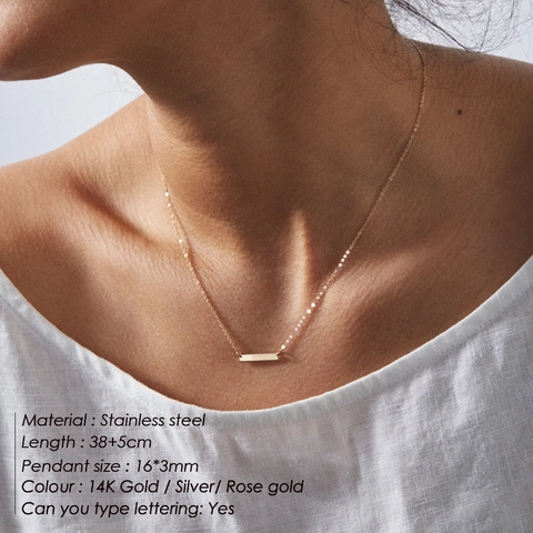 Stainless Steel Minimalist Horizontal Bar Pendant Necklace For Women Geometric Bar Choker Chain Jewelry Gift Daily Wear