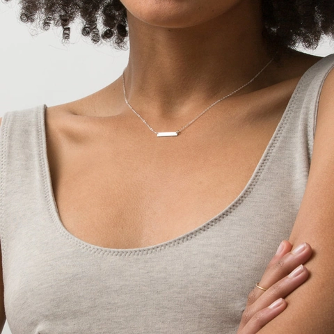 Stainless Steel Minimalist Horizontal Bar Pendant Necklace For Women Geometric Bar Choker Chain Jewelry Gift Daily Wear