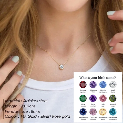 Collana con Pendente in Pietra Portafortuna e Strass in Acciaio Inossidabile per Donna Gioielli Geometrici 12 Mesi Placcati Oro Argento Oro Rosa Regalo