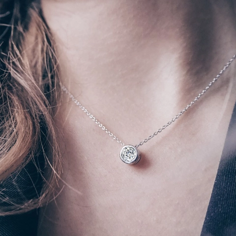 Birthstone Necklace For Women Stainless Steel Gold Plated Chain Round Bezel Set Rhinestone Pendant 12 Months Birthday Jewelry