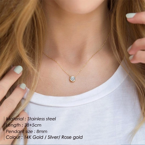 Collana con Pendente in Pietra Portafortuna e Strass in Acciaio Inossidabile per Donna Gioielli Geometrici 12 Mesi Placcati Oro Argento Oro Rosa Regalo