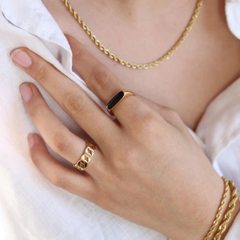 Anillo de Eslabón Cubano Minimalista de Acero Inoxidable para Hombre y Mujer Joyería Personalizada Regalo de Anillo Hueco