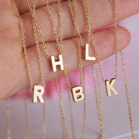 Minimalist Stainless Steel Initial Letter Pendant Necklace For Women 14K Gold Plated Alphabet Alphabet Clavicle Chain Jewelry Gift