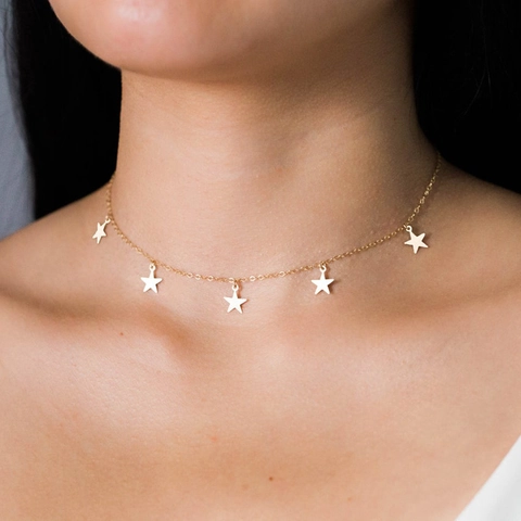 Collar Gargantilla con Colgante de Estrella de Acero Inoxidable Minimalista Chapado en Oro Cadena de Estrella para Mujer Joyería