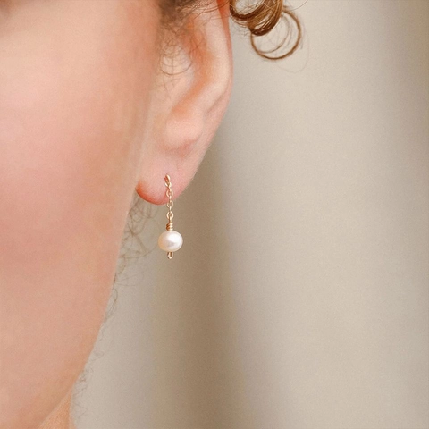 Minimalist Stainless Steel Freshwater Pearl Drop Earrings For Women Elegant Geometric Long Chain Dangle Earrings Jewelry