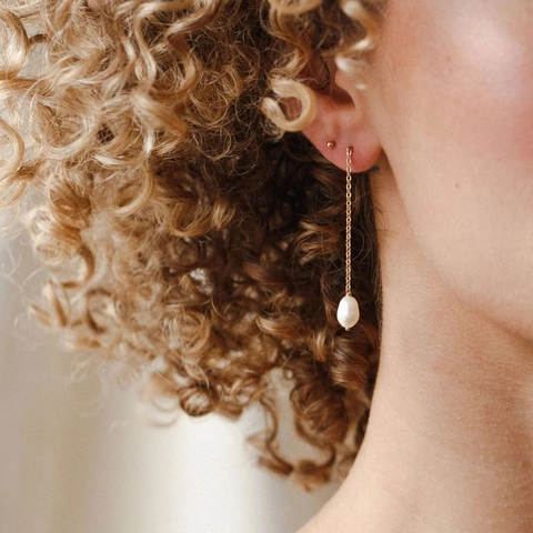 Pendientes Elegantes de Acero Inoxidable con Perla de Agua Dulce Borla de Cadena Larga Oro Oro Rosa Pendientes Minimalistas Mujer