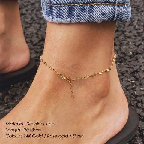 Minimalist Stainless Steel Lip Chain Anklet For Women Gold Silver Plated Oval Flat Link Adjustable Summer Beach Jewelry