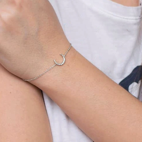 Pulsera de Luna Creciente de Acero Inoxidable Minimalista para Mujer Moda Textura Martillada Joyería Ajustable