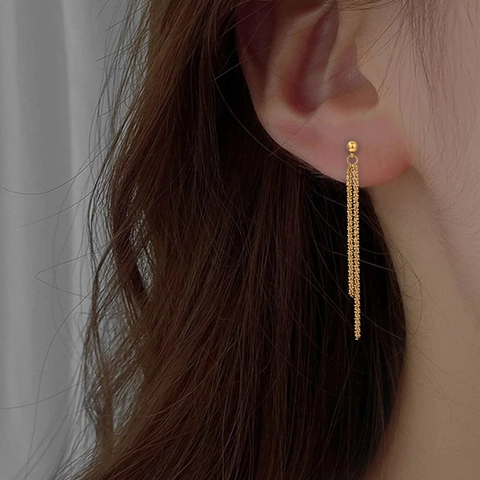 Boucles d'Oreilles Pendantes Long Gland en Acier Inoxydable Minimaliste pour Femmes Élégantes Boucles d'Oreilles Chaîne Vague Bijoux de Mode
