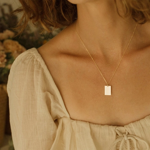 Collar con Colgante Rectangular de Acero Inoxidable Minimalista para Mujer Hombre Oro Plata Oro Rosa Cadena de Clavícula Geométrica