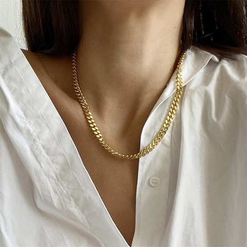 Stainless Steel Cuban Link Necklace For Men Women 14K Gold Silver Rose Gold Plated Curb Chain Minimalist Jewelry Gift