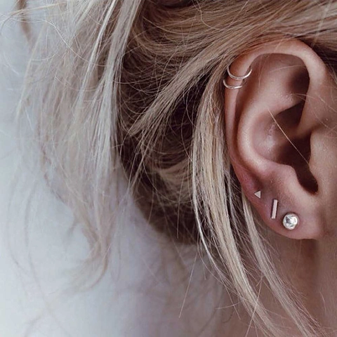 Juego de Pendientes Geométricos de Acero Inoxidable Minimalista para Mujer Oro Plata Clips para Orejas sin Perforaciones Pendientes de Botón