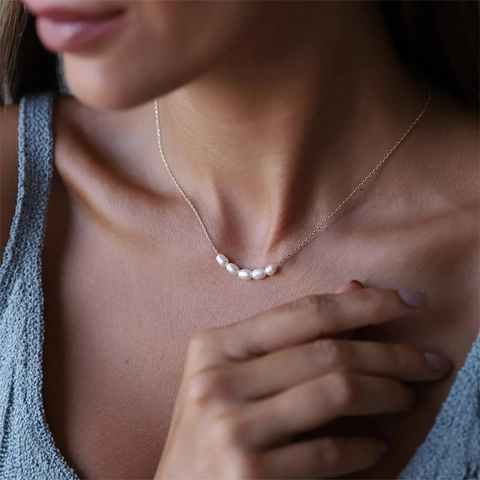Freshwater Pearl Pendant Necklace Stainless Steel 14K Gold Plated Retro Minimalist Clavicle Chain Jewelry For Women