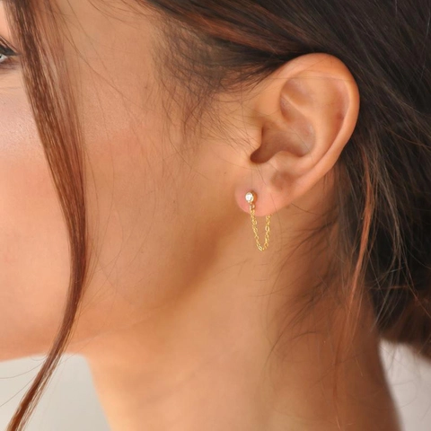 Minimalistisch Edelstahl Zirkonia Quaste Ohrringe Gold Silber U-förmig Kette Drop Ohrringe Für Damen Durchgestochener Schmuck