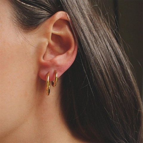 Pendientes de Aro Minimalistas de Acero Inoxidable para Mujer Redondos Geométricos Huggie Joyería de Moda Diaria