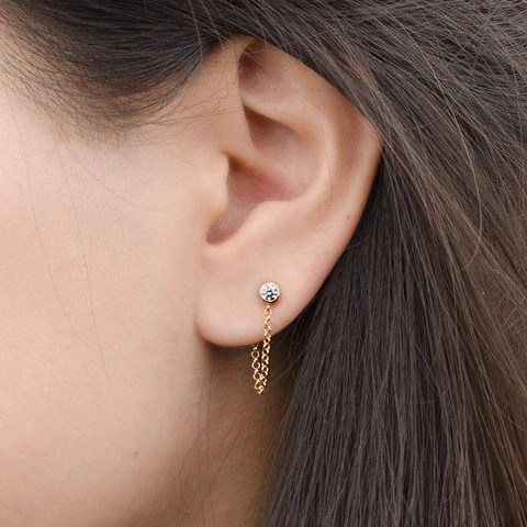 Minimalistisch Edelstahl Zirkonia Quaste Ohrringe Gold Silber U-förmig Kette Drop Ohrringe Für Damen Durchgestochener Schmuck