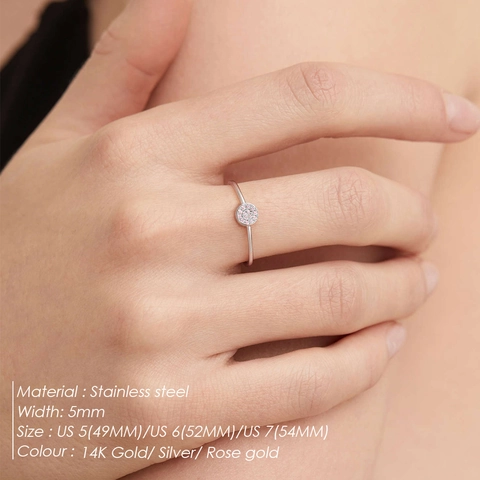 Edelstahl Minimalistischer Runder Geburtsstein Ring Für Damen Eingelegt Strass Nicht Verblassend Leichter Luxusmode Zeigefinger Ring Geschenk Schmuck