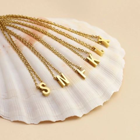 Initialen Halskette Edelstahl Englischer Alphabet Buchstabe Anhänger Gold Roségold Zierlich Minimalistisch Schmuck Damen