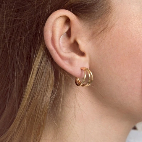 Moderne Edelstahl Dreilagige C-Förmige Creolen Minimalistisch Polierte Mehrreihige Geometrische Ohrringe Für Damen Schmuck