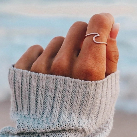 Minimalist Stainless Steel Wave Ring For Women Men Gold Steel Color Geometric Ocean Style Smooth Beach Finger Ring Jewelry