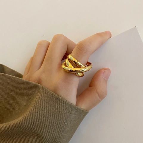 Anello Aperto Incrociato Multistrato in Acciaio Inossidabile per Donna Gioielli di Moda Geometrici Placcati Oro Argento