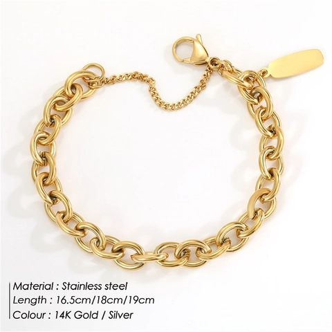 Unisex Punk Stainless Steel Thick Link Chain Bracelet Gold Silver Plated DIY Geometric Bracelet With Rectangle Tag Jewelry