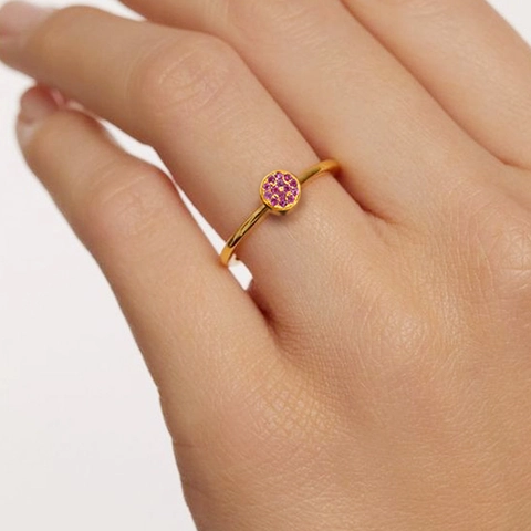 Minimalist Stainless Steel Rhinestone Birthstone Ring For Women Gold Rose Gold Silver Geometric Round Inlaid Jewelry Gift